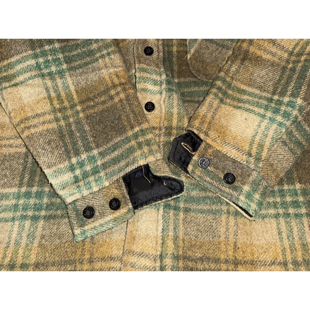 VTG CPO Jacket Campuset Men's M Campus Sherpa Lined Green Plaid Navy 60s/70s - Picture 12 of 16